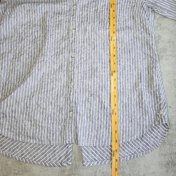 Lucky Brand Striped Relaxed Button Down Shirt Chambray Blue & White - Picture 9 of 11